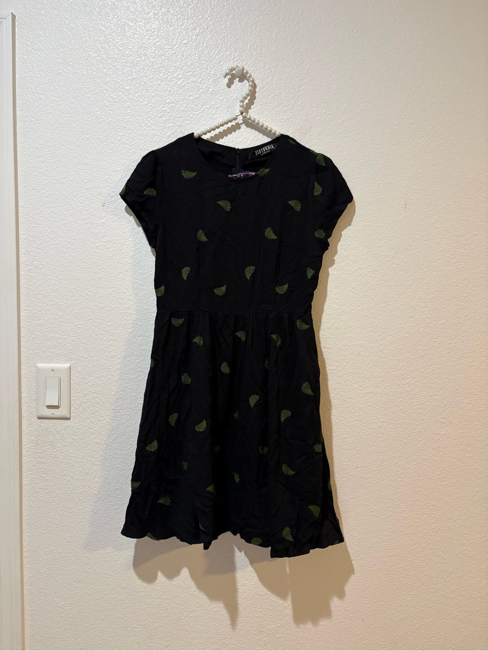 Disturbia size 4 goth whimsy Black Dress with Green Leaf Motif